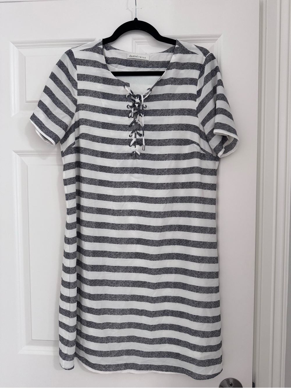 Daniel Rainn Gray and White Striped Lace-Up Casual Dress